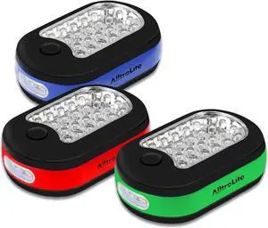 AlltroLite 3-Pack LED Work Light | Portable Magnetic Work Light with Rotatable Hook, Magnetic Back & Push Button | Battery Operated Pocket Work Lights for Car Repairing, Emergency, Hiking, Camping