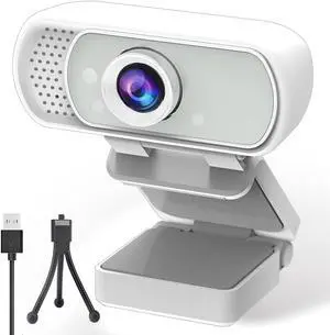ZIQIAN 1080P Webcam with Microphone, HD Webcam Web Camera with Tripod Stand, Widescreen USB Computer Camera-White