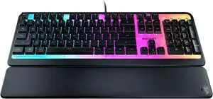 ROCCAT Magma Silent Membrane Switch PC Gaming Keyboard with 5 Zone/10 LED AIMO RGB Top Plate and Detachable Palm Rest - Black