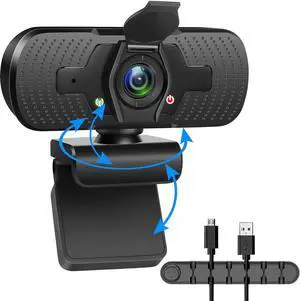 1080P HD USB Webcam with Microphone/Privacy Cover/Cable Holder, Wide Angle Streaming Web Camera for Monitor Computer Desktop MacBook Pro PC Laptop