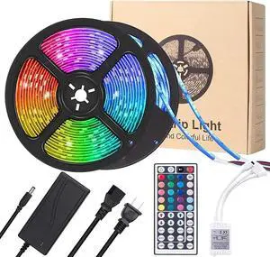 32ft LED Strip Lights Remote Control Bedroom for Indoor Outdoor Use Flexible Strip Light SMD 5050 RGB 300 LEDs with Remote Controll