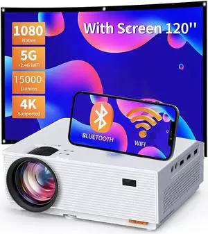 4K Projector 5G WiFi Bluetooth 32000LM 1080P HD Movie Home Theater+120" Screen