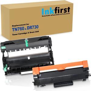 2PK-Inkfirst TN760 TN-760 Toner Cartridge (CHIP Included) & DR730 DR-730 Drum Compatible Remanufactured for Brother HL-L2350DW HL-L2370DW HL-L2370DWXL HL-L2390DW HL-L2395DW MFC-L2710DW MFC-L2730DW