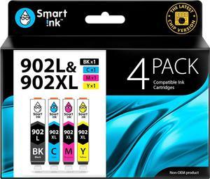 Smart Ink Compatible Ink Cartridge Replacement for HP 902 XL 902XL Black L CMY 4 Pack Advanced Chip Technology to use with Officejet 6951 6954 6956 6958 6962 Officejet Pro 6968 6974 6975 6978
