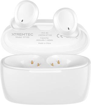 XTREMTEC True Wireless Earbuds, Bluetooth Earbuds Noise Cancelling Bluetooth Headphones for iPhone/Android Small Earbuds with Mic Waterproof Cordless in-Ear Earphones Deep Bass Sound Headsets (White)