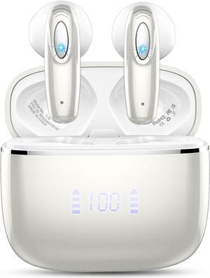 ROMOKE Wireless Earbuds Bluetooth 5.3 Wireless Headphones with 14.2mm Drivers Hi-Fi Stereo, 4 ENC Mics Bluetooth Earphones, 40Hrs Mini Ear Buds, USB-C/Clear Call/Touch Control/IP7 Waterproof, Silver