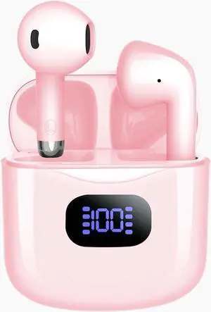 WirelessEarbuds,Bluetooth 5.3 Headphones Half in-Ear Earbuds 40Hrs Playtime with LED Digital Display Charging Case,IPX5 Waterproof HiFi Stereo Earphones with Mic for Cell Phone