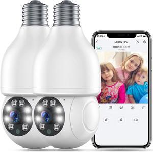 2.4GHz WiFi Light Bulb Security Camera,1080P Light Socket Camera, Outdoor Indoor Wireless Security Camera,Full Color Night Vision, TwoWay Dialogue,Motion Tracking,Alexa Support 2PCS