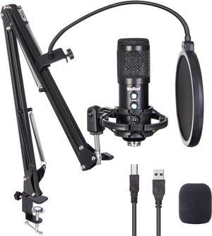 USB Microphone for Computer, Budbof Gaming Mic Kit with Boom Stand for Podcast Streaming Singing, Real Time Monitor Function