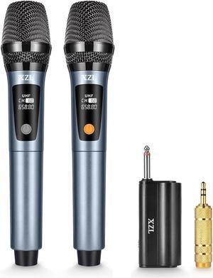 XZL Professional Wireless Microphones for Karaoke Singing, Rechargeable Dual UHF Dynamic Microphone, with 200ft UHF Receiver, Plug and Play, Speech, Wedding, Church, PA System (Navy)