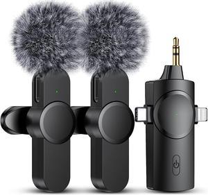 MILOUZ Dual Wireless Microphones for iPhone/Android Phone/Camera/Laptop, Wireless Lavalier Microphone for Video Recording Podcast YouTube TikTok Facebook, Plug-Play Mini Lapel Mic