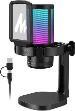 MAONO USB Gaming Microphone for PC, Noise Cancellation Condenser Mic with RGB Lights, Mute, Gain for Streaming, Recording, Podcast, Chat, Twitch, YouTube, Discord, Computer, PS5, PS4, DGM20 Black