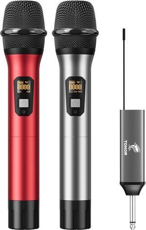 TONOR Wireless Microphone, UHF Dual Cordless Metal Dynamic Mic System with Rechargeable Receiver, for Karaoke Singing, Wedding, DJ, Party, Speech, Church, Class Use, 200ft (TW630), Red