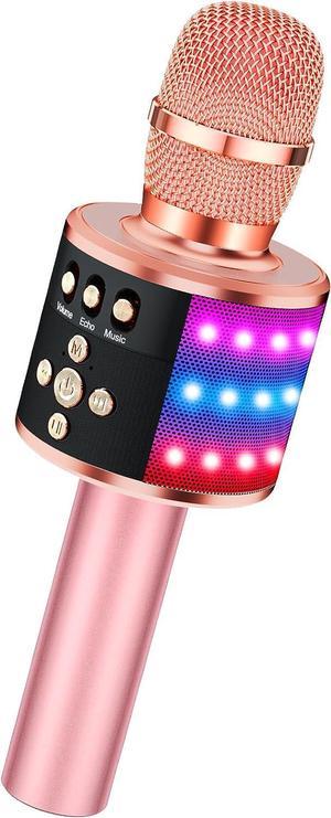 BONAOK Bluetooth Wireless Karaoke Microphone with Controllable LED Lights, Portable Handheld Karaoke Speaker Machine Christmas Birthday Home Party for PC or All Smartphone(Q78Rose Gold)