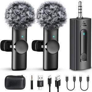 Dual Wireless Lavalier Microphone for Camera/iPhone/Android Phone/Laptop/Computer/GoPro, Professional Plug-Play Lapel Microphone Wireless for Video Recording, Interview, Vlogging, YouTube, Tiktok