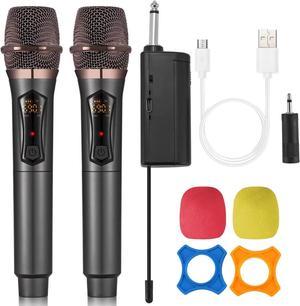 Wireless Microphone, ALPOWL Karaoke Microphone with DC-DC Boost Conversion Module for Stable Voltage Usage, Professional UHF Dynamic Mic with Rechargeable Receiver for Voice Amplifier(Black)