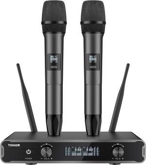 Dual Wireless Microphone Systems, TONOR UHF Cordless Karaoke Microfono Set, Metal Handheld Dynamic Mic 200ft for Singing with Receiver for Karaoke, DJ Party, Church, Wedding, Speech, PA TW450 Grey