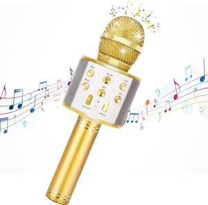 Tikimoon Karaoke Wireless Microphone for Kids Popular Singing Wireless Bluetooth Microphone with Speaker Handheld Microphones for Kids Boys Girls Learning Toys (Gold)