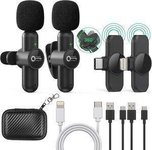 Wireless Lavalier Microphone for iPhone/ipad/Android,Wireless Lapel Clip on Microphone(2 Microphones with 2 Receivers) Plug-Play Auto-Sync for Facebook,YouTube,Video/Vlog Recording,Live Stream,TikTok