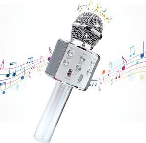 Tikimoon Karaoke Wireless Microphone for Kids Popular Singing Wireless Bluetooth Microphone with Speaker Handheld Microphones for Kids Boys Girls Learning Toys (Silver