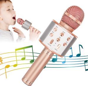 Wireless Bluetooth Karaoke Microphone for Kids, 5-in-1 Portable Handheld Karaoke Mic Speaker Player Recorder with Adjustable Remix FM Radio for Kids Girls Boys Teens Birthday