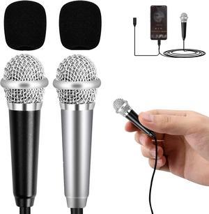 Mini Microphone for iPhone 2 Pack Tiny Phone Microphone with 3.5 mm Universal Cable Singing Voice Recording Mic for iPhone, Android, Laptop and PC (Black & Silver)