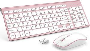 J JOYACCESS Wireless Keyboard and Mouse Combo, Stylish Compact Full-Size Slim Keyboard and 2400 DPI Stream-line Optical Mouse for PC, Desktop, Computer, Notebook, Laptop, Windows XP/Vista/7/8/10-Pink