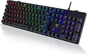 Mechanical Gaming Keyboard,RGB 104 Keys Ultra-Slim Rainbow LED Backlit USB Wired Keyboard with Blue Switches,Durable ABS Keycaps/Anti-Ghosting/Spill-Resistant Mechanical Keyboard for PC Mac Xbox Gamer