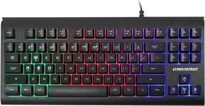 Rainbow LED Backlit Mini Compact 87 Keys Gaming Keyboard with 12 Multimedia Shortcut Keys USB Wired Keyboard for Kids Adults Gamers