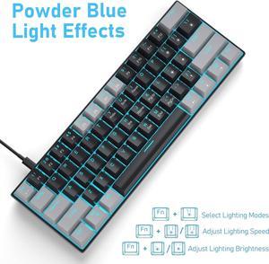 60 Percent Mechanical Gaming Keyboard, Gray&Black Mixed Color Keycaps Gaming Keyboard with Red Switches, Detachable Type-C Cable Mini Keyboard with Powder Blue Light for Windows/Mac/PC/Laptop