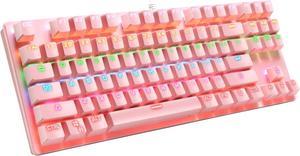 Gaming Mechanical Keyboard, SK Depot® : 87 Keys Ergonomic Keyboard with Blue Switches - Chroma RGB Lighting Backlit - ABS Keycaps - USB Wired (Pink)