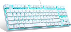 White Mechanical Gaming Keyboard, MageGee MK-Star LED Backlit Keyboard Compact 87 Keys TKL Wired Computer Keyboard with Blue Switches for Windows Laptop Gaming PC