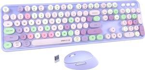 UBOTIE Colorful Computer Wireless Keyboard Mouse Combos, Typewriter Flexible Keys Office Full-Sized Keyboard, 2.4GHz Dropout-Free Connection and Optical Mouse (Purple-Colorful)