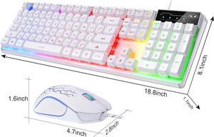 Gaming Keyboard and Mouse Combo, MageGee K1 RGB LED Backlit Keyboard with Transparent Cover, 104 Keys Computer Gaming Keyboard and 7 Colors LED Gaming Mouse for PC/Laptop(White)