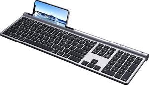 CHESONA Wireless Bluetooth Keyboard for Mac, Bluetooth/Wired Dual-Mode Keyboard for MacBook Air/Pro, iMac, Ultra-Slim Rechargeable, Silent Full-Size Keyboard for MacOS iPadOS, iPhone OS, Silver Black