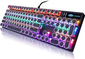 Typewriter Style Mechanical Gaming Keyboard, Black Retro Punk Gaming Keyboard with RGB Backlit, 104 Keys Blue Switch Wired Cute Keyboard, Round Keycaps for Windows/Mac/PC