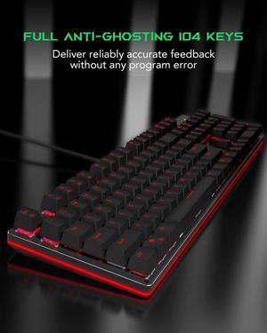 Black Shark RGB Mechanical Gaming Keyboard LED Backlit Wired Keyboard with Red Switches, Full Anti-Ghosting 104 Keys, Aluminum Base, for Desktop PC, Sixgill K2