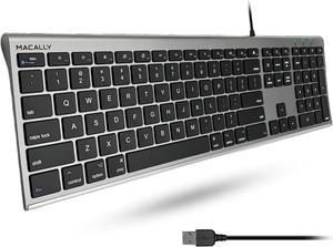 Macally Ultra Slim USB Wired Computer Keyboard - Works as a Windows or Mac Wired Keyboard - Full Size Keyboard with Numeric Keypad & 20 Shortcut Keys - Plug and Play Mac Keyboard - Space Gray