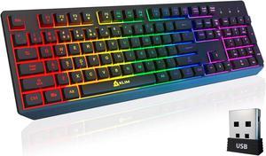 KLIM Chroma Wireless Gaming Keyboard RGB New 2023 - Long-Lasting Rechargeable Battery - Quick and Quiet Typing - Water Resistant Backlit Wireless Keyboard for PC PS5 PS4 Xbox One Mac - Black