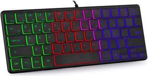 abucow USB Wired Portable Mute Gaming Keyboard, RGB Backlit Ultra-Compact Mini Keyboard, Waterproof Small Compact 64 Keys Keyboard for PC/Mac Gamer, Typist, Travel, Easy to Carry on Business Trip