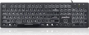 Perixx PERIBOARD-317 Wired Backlit USB Keyboard, Big Print Letter with White Illuminated LED, US English Layout,Black