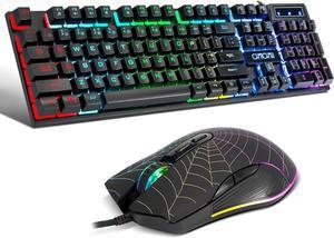 Gaming Keyboard and Mouse Combo CHONCHOW Rainbow LED Backlit USB Wired Key Board with Mice Compatible with PS4 Xbox one PC Computer Gamers (104 Key black366)