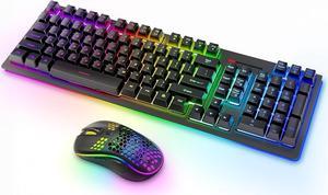 Wireless PC Gaming Keyboard and Mouse RGB Backlit, MOOJAY Rechargeable 2.4G Light Up Cordless Keyboard with Ergonomic Wireless Wired Dual Mode Mice, for PC/Laptop/Windows/Mac - Black