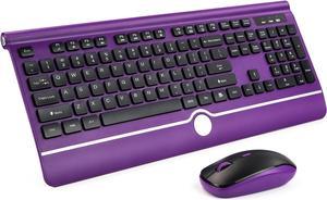 HeengYanson Wireless Keyboard and Mouse, Purple Keyboard and Mouse with Wrist Rest, 2.4G Silent Cordless Full-Size Keyboard Mouse Combo for Windows Computers Desktop, Laptop, PC