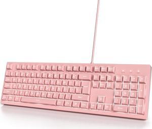 Ussixchare Pink Gaming Keyboard 104 Keys LED Backlit Keyboard Wired Light up Keyboard Mechanical Feeling Double Shot Keycaps Membrane Keyboard for PC Laptop(104 Pink)