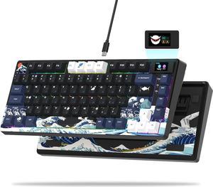 XVX S-K80 75% Keyboard with Color OLED Display Mechanical Gaming Keyboard, Hot Swappable Keyboard, Gasket Mount RGB Custom Keyboard, Pre-lubed Stabilizer for Mac/Win (Linear Switches, Kanagawa)