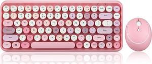 Perixx PERIDUO-713 Wireless Mini Keyboard and Mouse Combo, Retro Round Key Caps, Pastel Pink, US English Layout