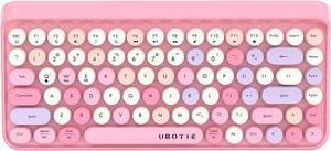 UBOTIE Portable Bluetooth Colorful Computer Keyboards, Wireless Mini Compact Retro Typewriter Flexible 84Keys Design Keyboard (Pink-Colorful)