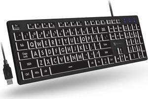 X9 Performance Large Key Keyboard Backlit - Easy to See and Type - Large Print Keyboard for Elderly or Visually Impaired - USB Wired, 7 Color Backlit Options, Oversize Letters - Easy View Keyboard USB