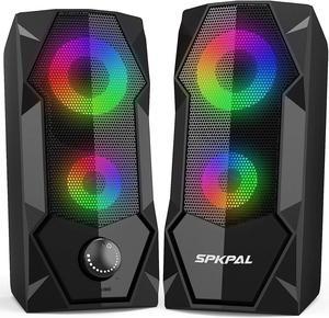 SPKPAL Computer Speakers,RGB Gaming PC Speaker,2.0 Wired USB-Powered Stereo Volume Control Multimedia Speakers for Laptop Desktop Tablet Phone Monitors